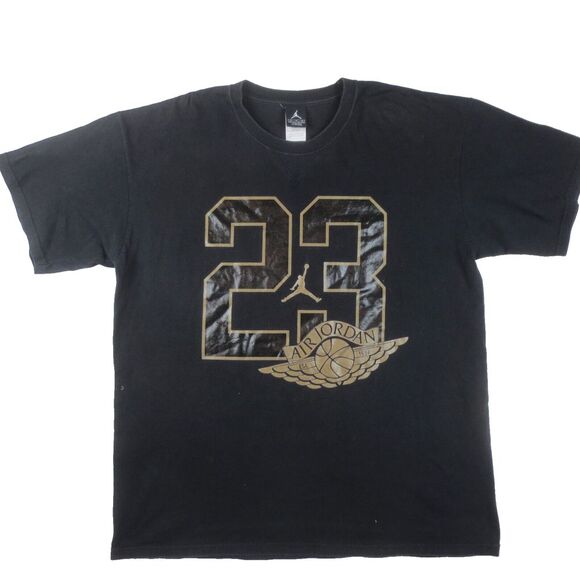 Vintage Nike Air Jordan #23‎ Gold Wings T Shirt Mens XL Black Short Sleeve Retro